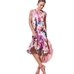 CAbi Multicolor Abstract Tie-Dye Halter Midi Dress Spring Size Small